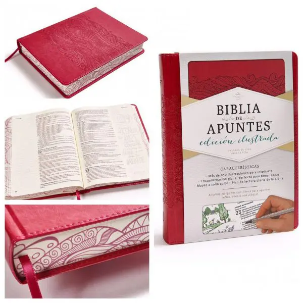 RVR 1960 Biblia de apuntes, edición ilustrada, símil piel rosado