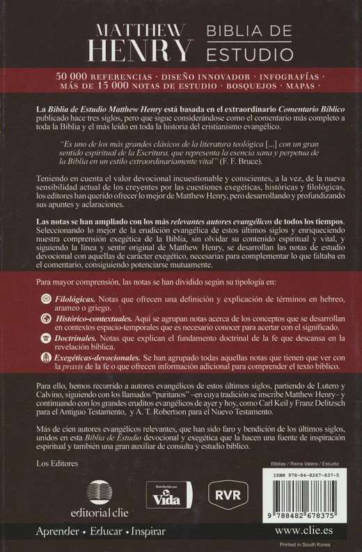 Biblia de estudio Matthew Henry Reina Valera Revisada Tapa Dura - Imagen 5