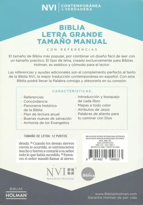 NVI Biblia Letra Grande Tamaño Manual aqua, símil piel - Imagen 2