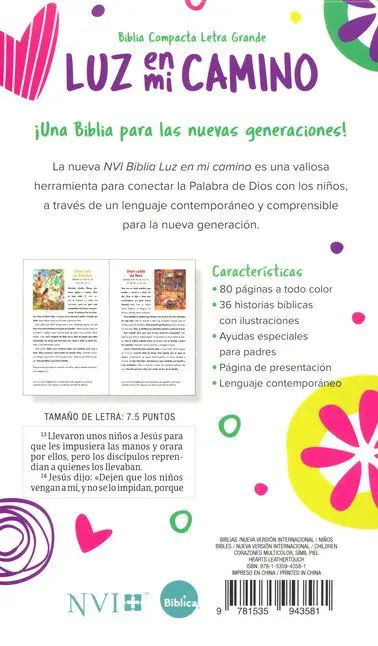 Biblia Luz en mi camino corazones, multicolor simil piel NVI