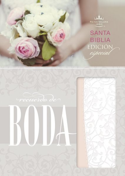 Biblia Recuerdo de Boda, filigrana blanca/rosa palo símil piel RVR60