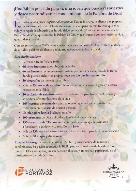 Biblia Una Joven Conforme al Corazón de Dios Edición de Lujo Floral RVR60