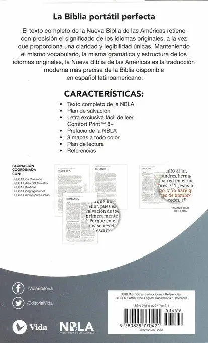 Biblia NBLA Letra Grande Compacta. Piel Fabricada Azul Marino con Cierre