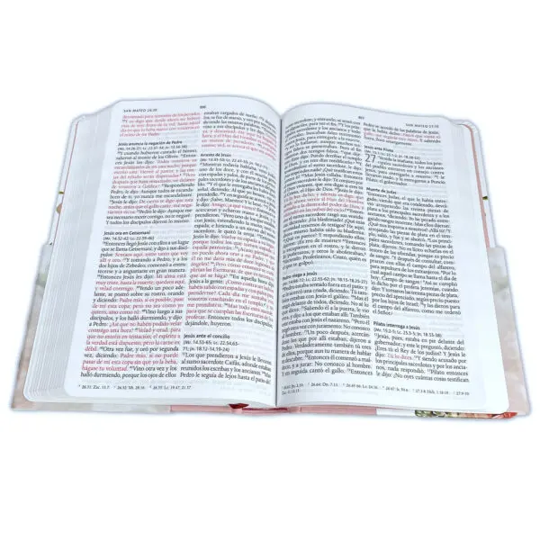Biblia Reina Valera 1960 letra grande. Tapa Dura, Tela rosada con flores, tamaño manual