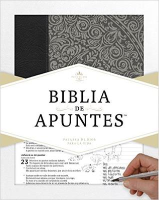 Biblia De Apuntes/RVR1960/Gris-Floral/Piel Genuina Y Tela Impresa Gris-Negro