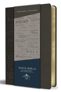 Biblia RVR 1960 letra grande tamaño manual, simil piel gris con nombres de Dios