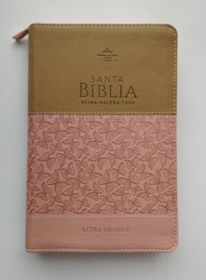 Biblia RV60 PU Rosa/Café Con Cierre Y Canto Plateado