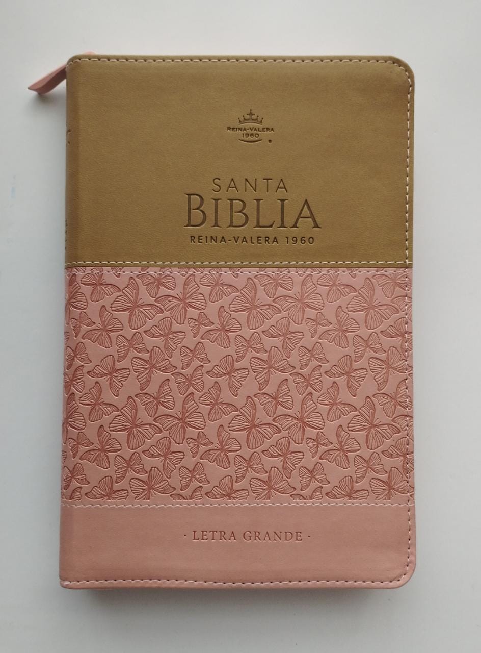 Biblia RV60 PU Rosa/Café Con Cierre Y Canto Plateado