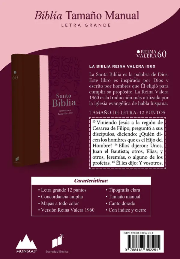 Biblia RVR60 LG tamaño manual con cierre con índice - Imagen 5