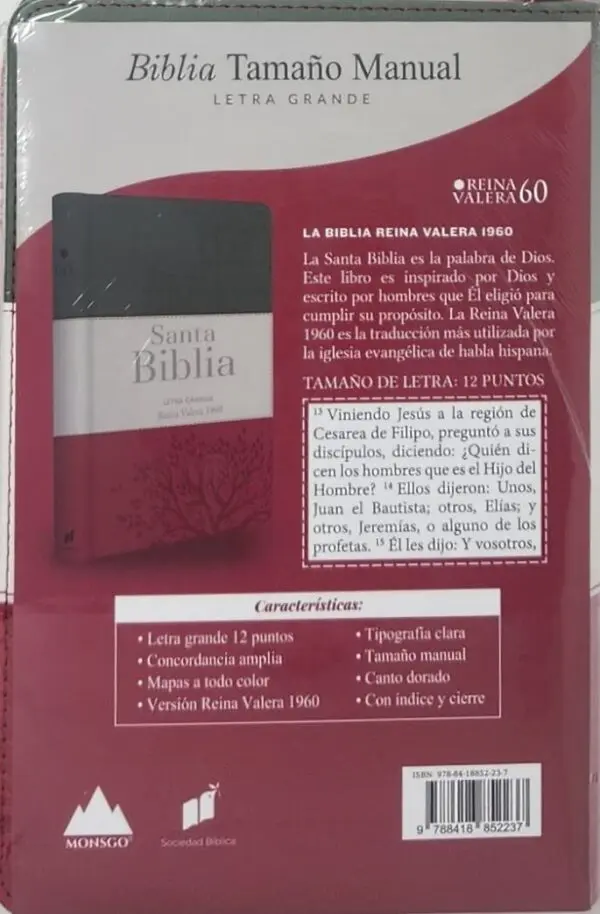 Biblia RVR60 LG Tamaño Manual tricolor con cierre con índice - Imagen 2