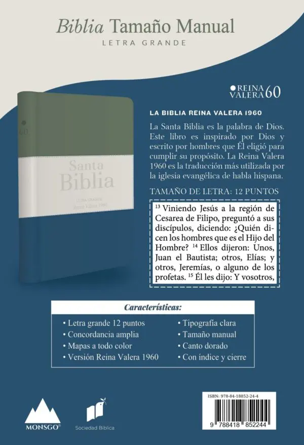Biblia RVR60 LG Tamaño Manual tricolor con cierre con índice - Imagen 4