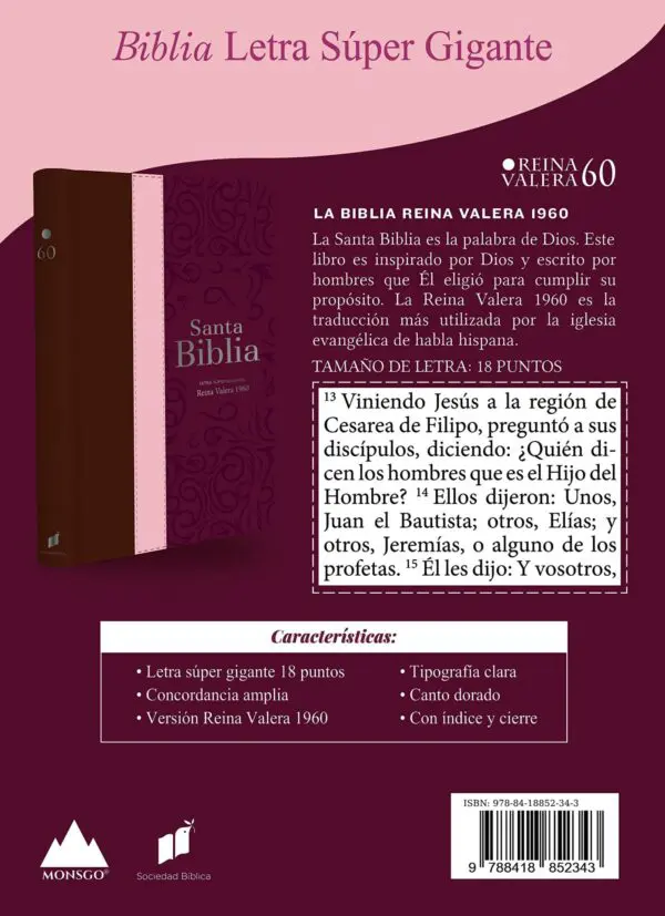 Biblia RVR60 Letra Súper Gigante Tricolor con Índice - Imagen 3