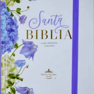 Biblia RVR 1960 Letra Grande Tamaño Manual Tapa Dura con Elástico Flores Lila