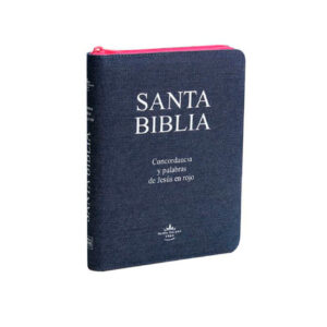 Biblia RVR60 Letra Grande Tapa Jeans Acolchada Azul Oscuro Rosa 