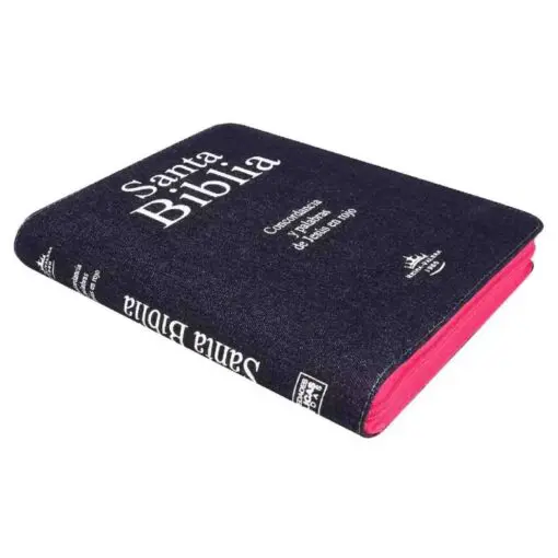 Biblia RVR60 Letra Grande Tapa Jeans Acolchada Azul Oscuro Rosa  - Imagen 4