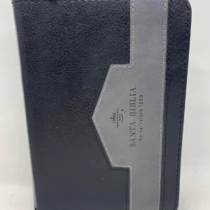 Biblia Tamaño bolsillo reina valera 1960 piel imitacion netro/gris cierre indice 8 puntos