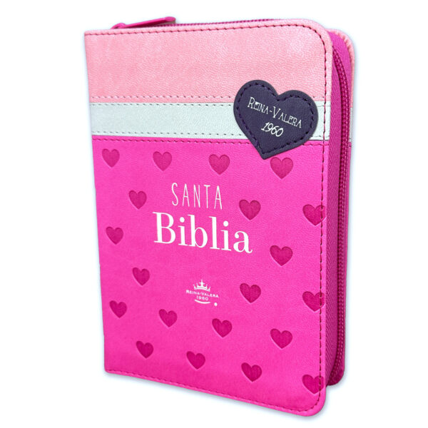 Biblia RVR60 025 Fucsia/Blanco/Rosa con Corazones