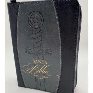 Biblia tamaño compacta RVR.1960 piel espada negra gris con índice
