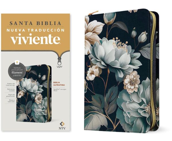 Biblia Filament Ultrafina NTV/ Ziper Azul Flores - Imagen 4