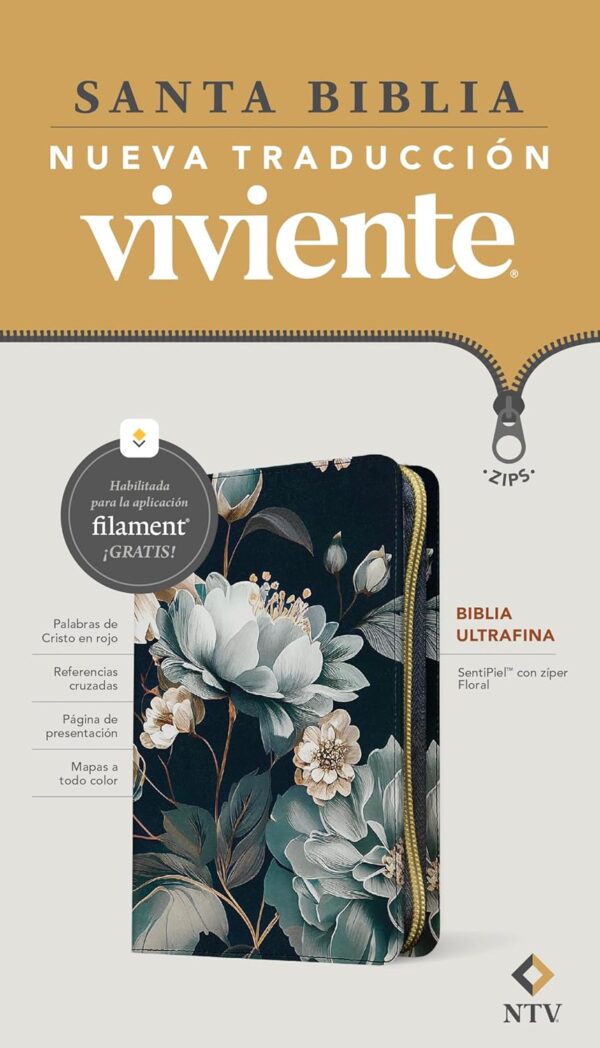 Biblia Filament Ultrafina NTV/ Ziper Azul Flores