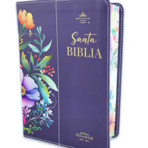 Biblia RVR60 Tamaño Manual Letra Grande Canto Pintado Flores Lilas