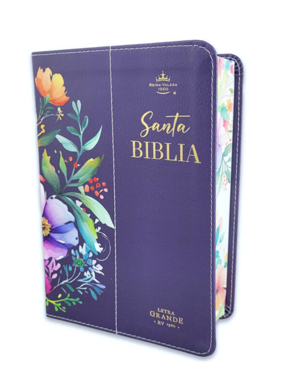Biblia RVR60 Tamaño Manual Letra Grande Canto Pintado Flores Lilas