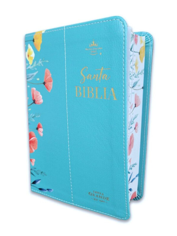 Biblia RVR60 Letra Grande Sentí piel Flores Turquesa canto pintado