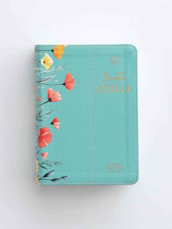 Biblia RVR60 Sentí piel Flores Turquesa canto pintado - Imagen 4