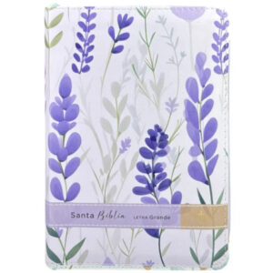 Biblia RVR1960 Sentí Piel Flores Lila con Cierre Canto Pintado