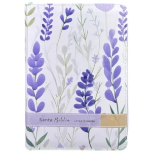 Biblia RVR1960 Sentí Piel Flores Lila con Cierre Canto Pintado