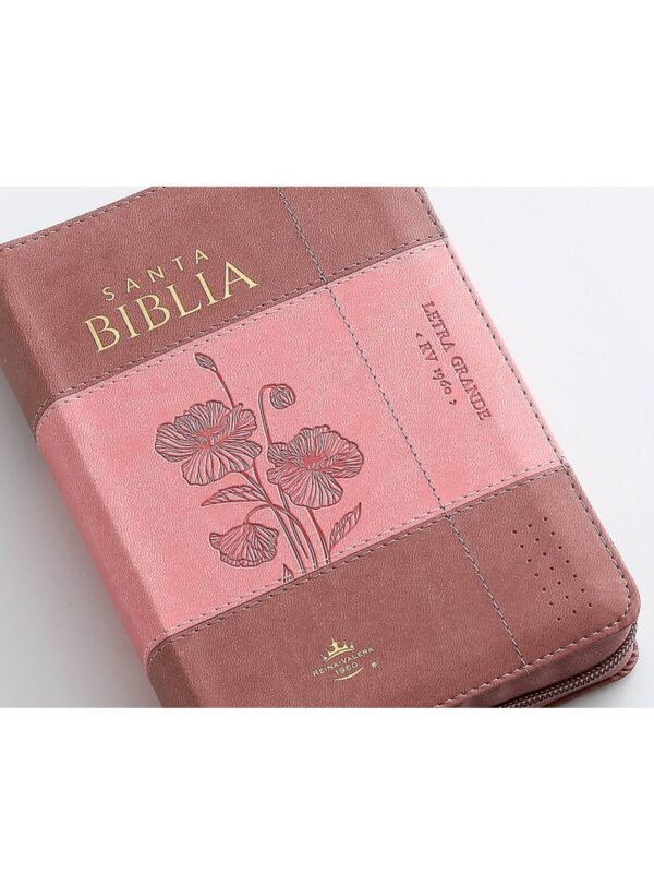 Biblia RVR1960 Sentí Piel Bicolor Coral Rosa - Imagen 4