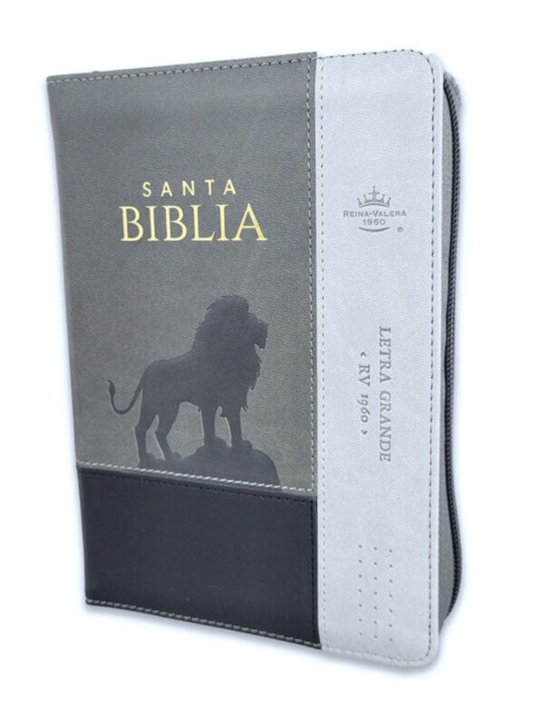 Biblia RVR1960 Sentí piel Tricolor Gris, Gris Oscuro, Gris León