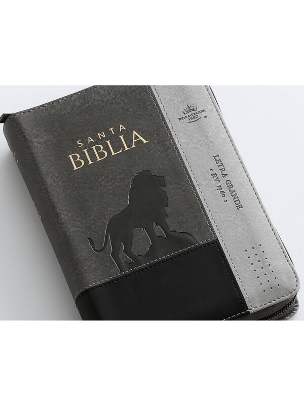 Biblia RVR1960 Sentí piel Tricolor Gris, Gris Oscuro, Gris León
