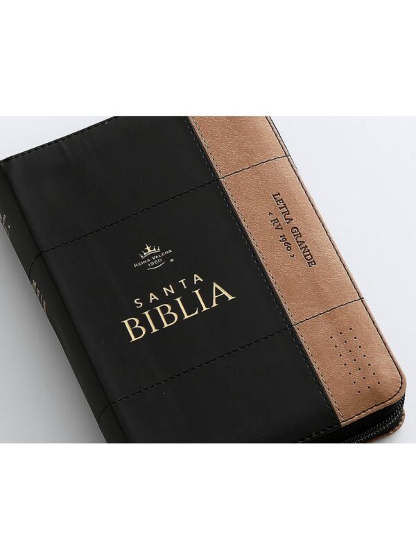 Biblia RVR1960 Sentí Piel Bicolor Negro, Café - Imagen 4