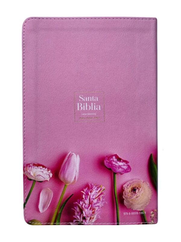 Biblia RVR1960 Supreme Piel Flores En Rosa - Imagen 3