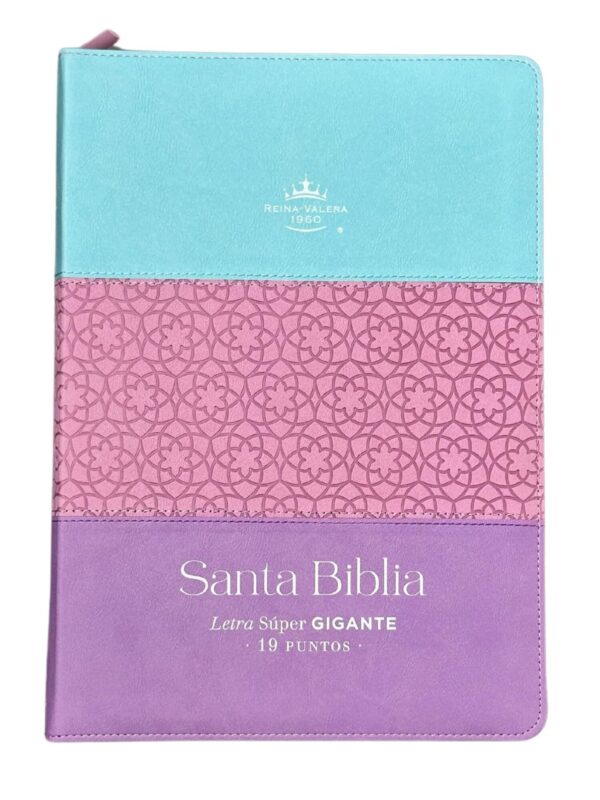 Biblia RVR1960 con Cierre y Índice Tricolor Azul, Rosa, Lila