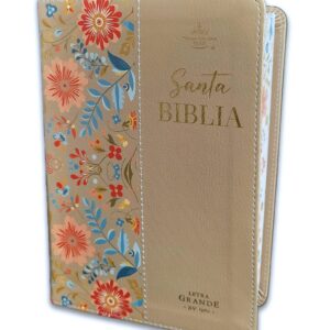 Biblia RV1960 Sin Cierre Flores Beige Canto Pintado