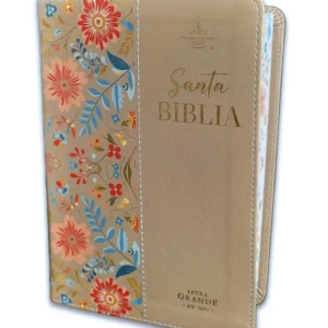 Biblia RV1960 Sin Cierre Flores Beige Canto Pintado