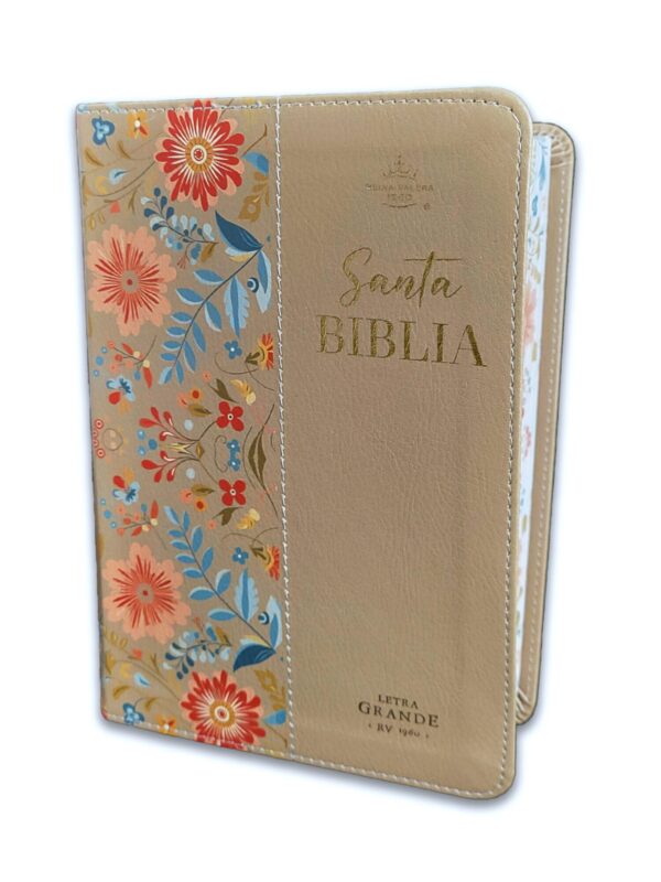 Biblia RV1960 Sin Cierre Flores Beige Canto Pintado