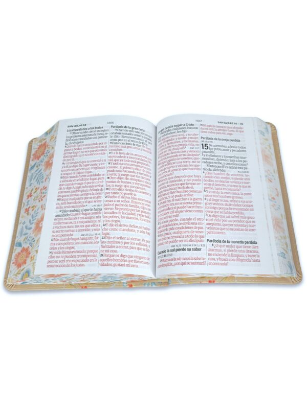 Biblia RV1960 Sin Cierre Flores Beige Canto Pintado - Imagen 2