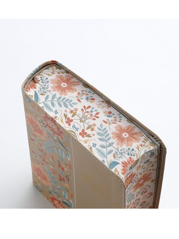 Biblia RV1960 Sin Cierre Flores Beige Canto Pintado - Imagen 3