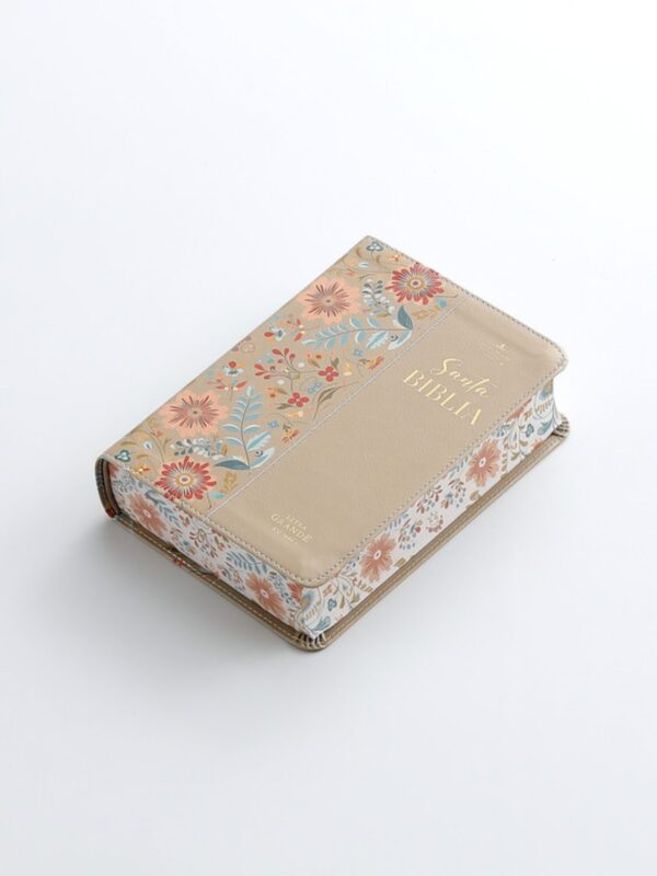 Biblia RV1960 Sin Cierre Flores Beige Canto Pintado - Imagen 4