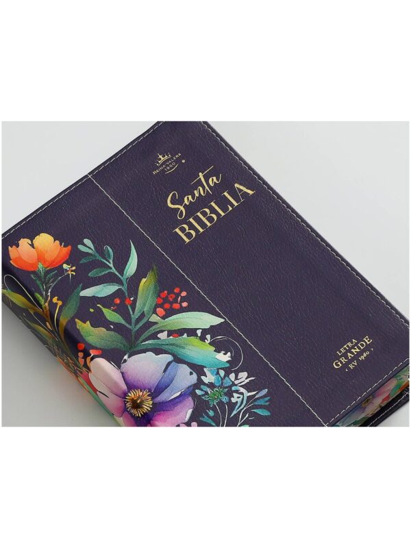 Biblia RVR60 Tamaño Manual Canto Pintado Flores Lilas - Imagen 4