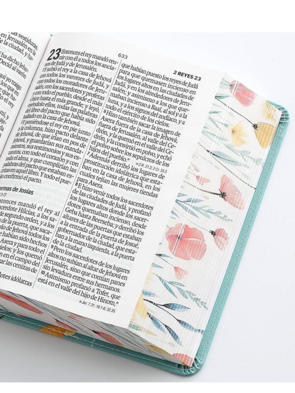 Biblia RVR60 Sentí piel Flores Turquesa canto pintado - Imagen 2
