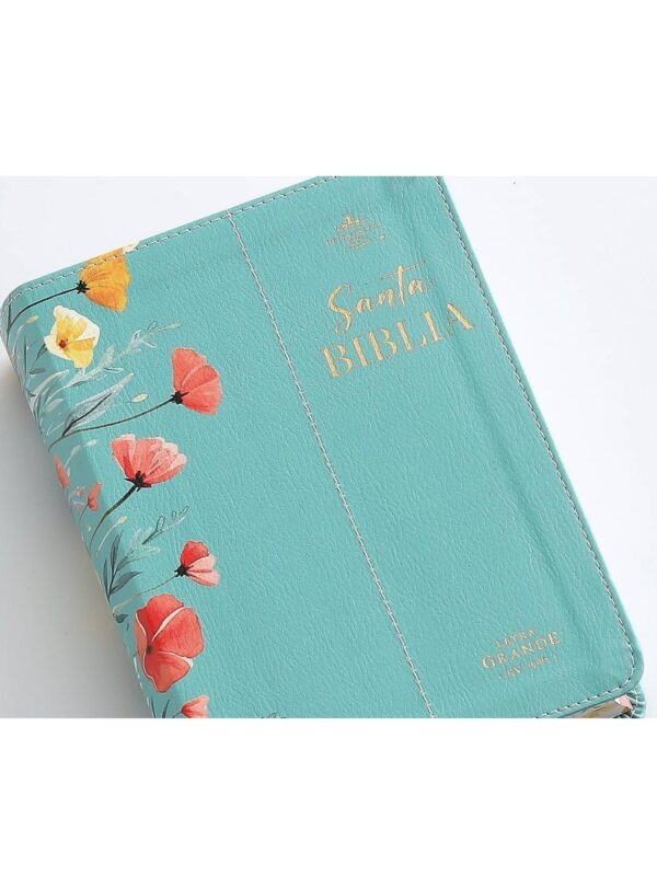 Biblia RVR60 Sentí piel Flores Turquesa canto pintado - Imagen 3