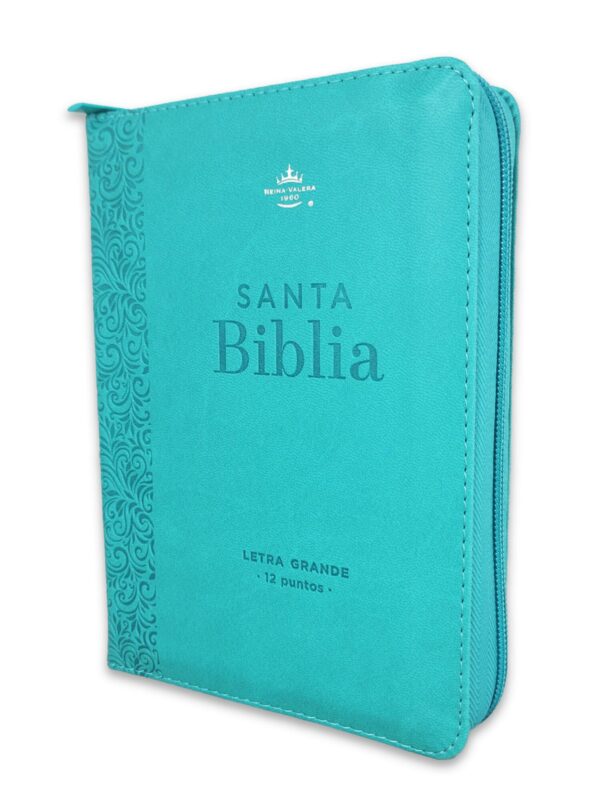 Biblia RVR60 Letra Grande Sentí piel turquesa floral con cierre