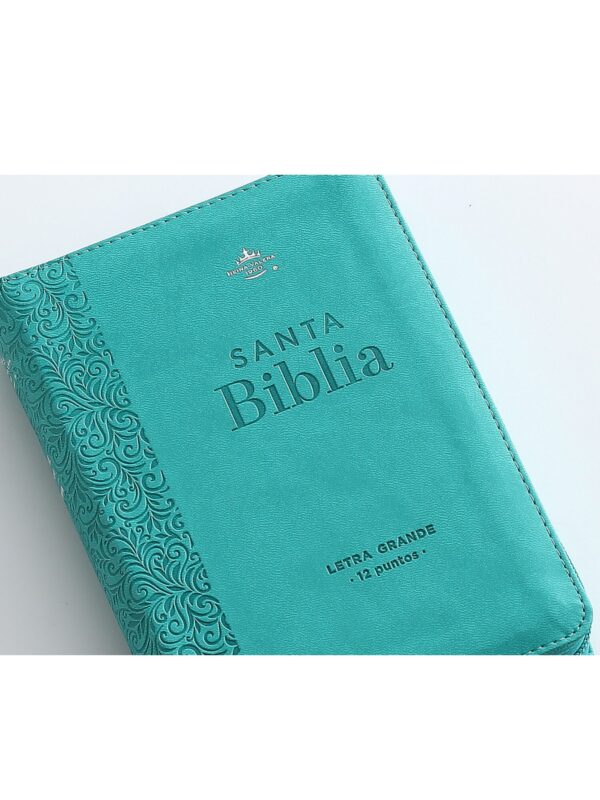 Biblia RVR60 Letra Grande Sentí Piel Turquesa Floral con Cierre - Imagen 4