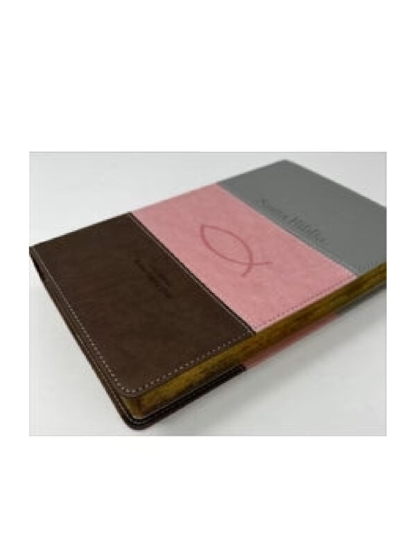 Biblia RVR 1960 Letra Grande Tamaño Manual Tricolor Rosa Blanco Marrón - Imagen 2