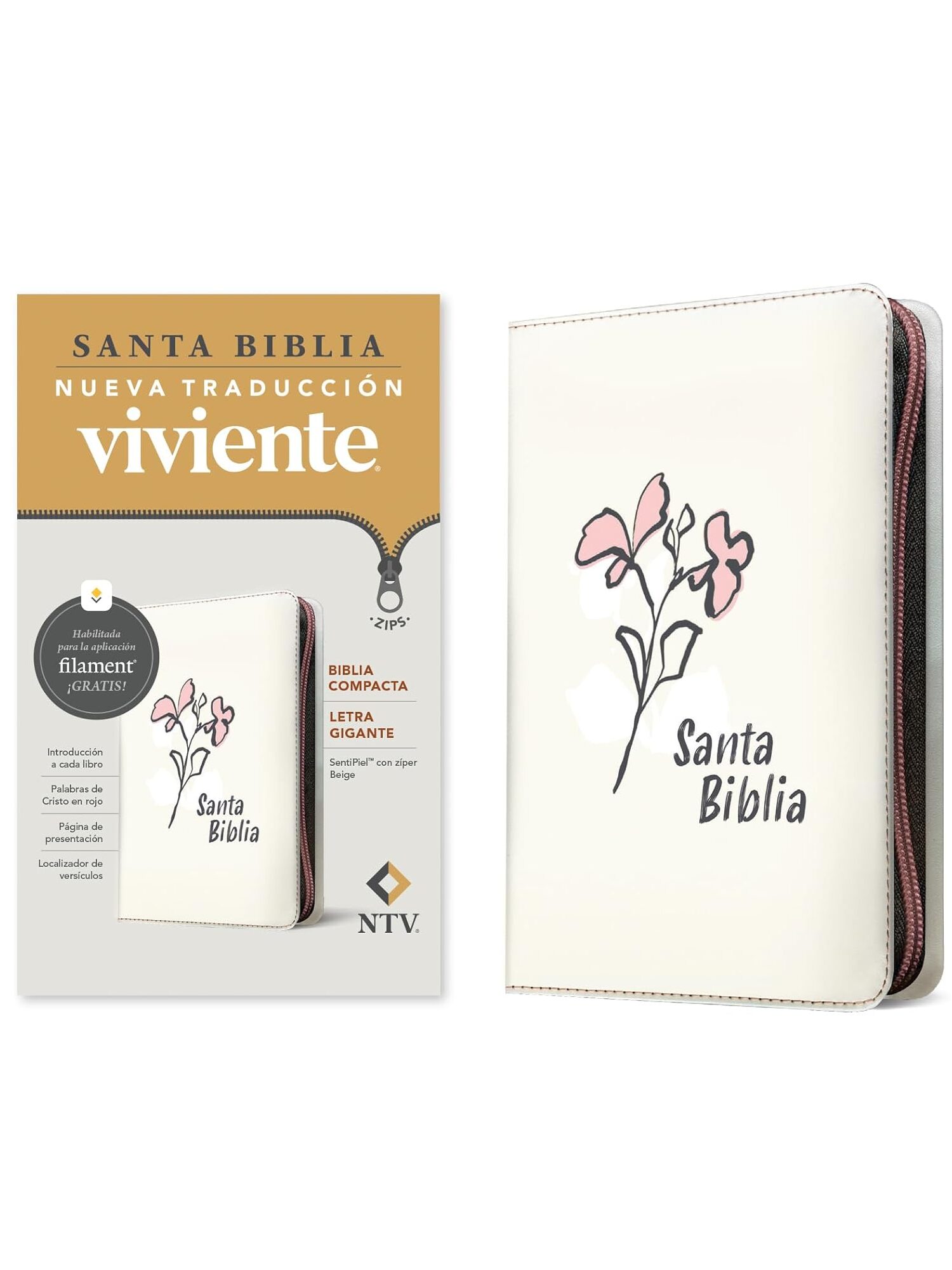 Biblia NTV Sentí Piel, Beige, Con Cierre - Imagen 2