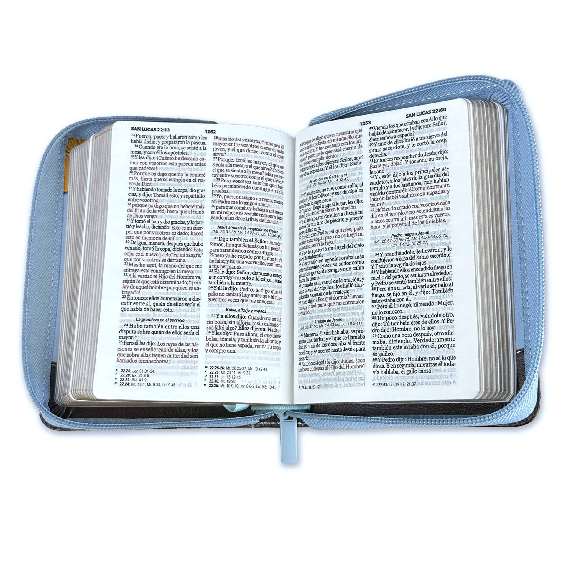 Biblia RVR 1960 Bolsillo Café Azul Símil Piel con Cierre - Imagen 3